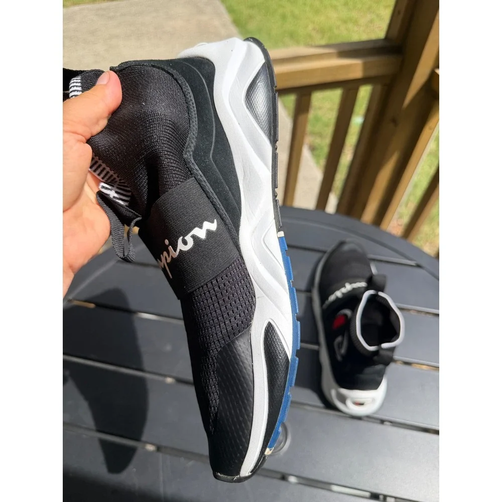Champion Rally Pro Mens Black White Sock Sneakers Slip On High Top Shoes Sz11